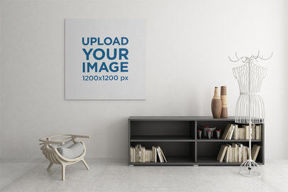 Canvas Mockup Featuring an Art Print Hanging on a Modern Room's Wall 2503-el1