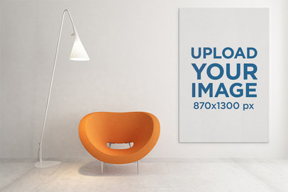 Mockup of a Vertical Art Print Placed in a Modern Living Room