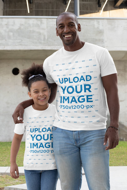 T-Shirt Mockup Featuring a Proud Father with His Little Daughter