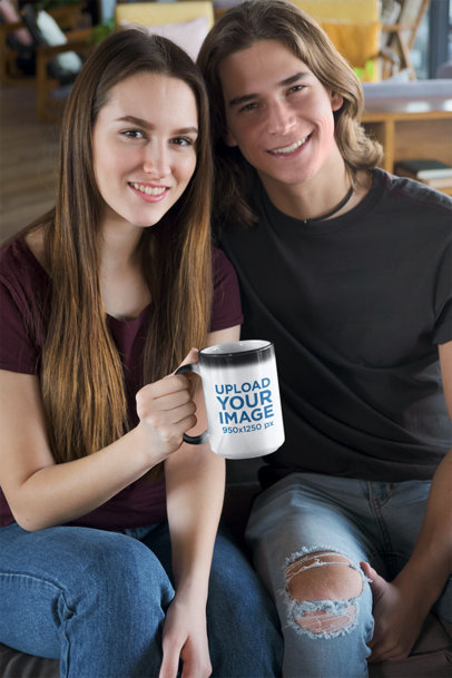 Mockup of a Smiling Couple Holding a 15 oz Mug 31597