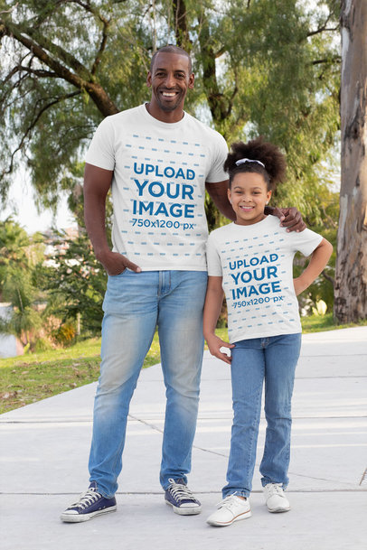 T-Shirt Mockup Featuring a Single Dad with His Daughter