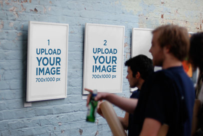 Mockup of Different Poster Frames Displayed at a Gallery
