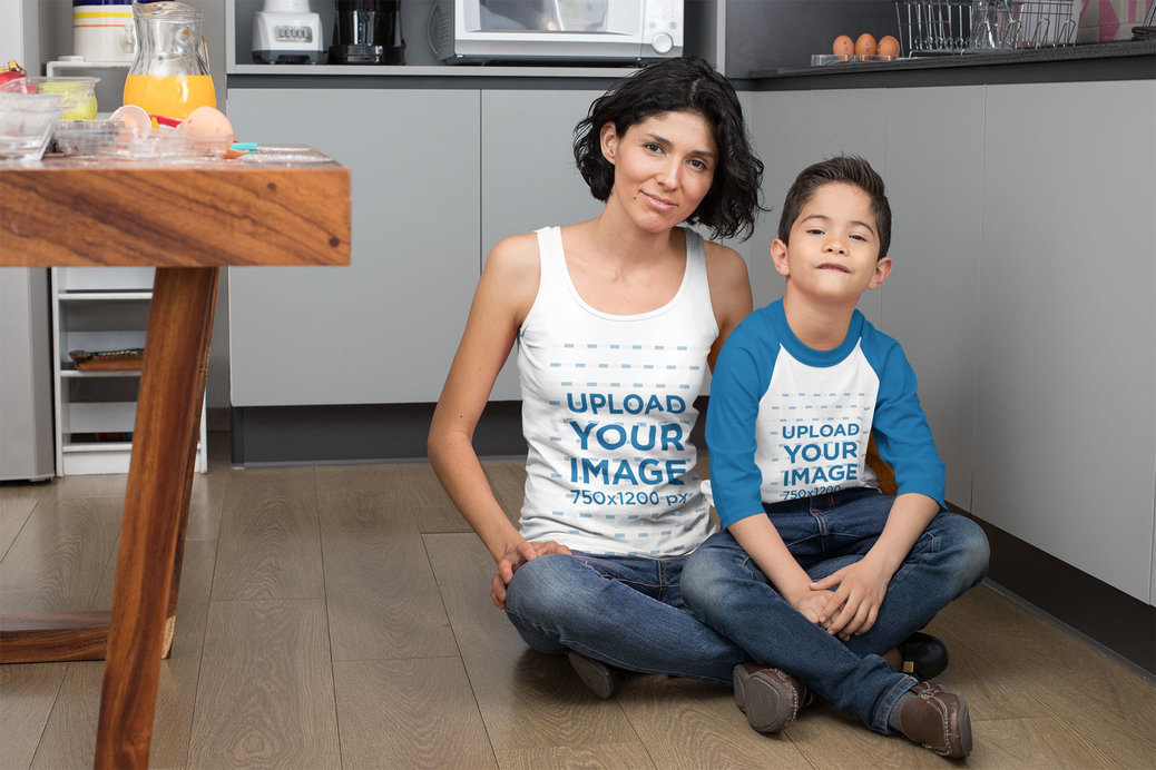 Tank Top Mockup of a Mom with Her Son in a Raglan Tee