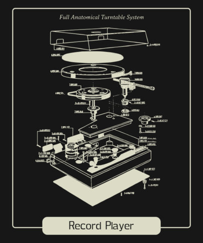 Retro T-Shirt Design Maker Featuring a Turntable Parts Diagram