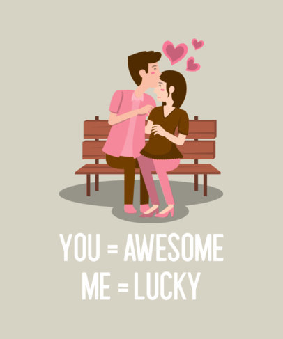 Illustrated Valentine's Day T-Shirt Design Template Featuring a Cute Couple Clipart