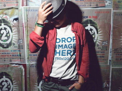 Trendy Woman Wearing a T-Shirt on a Downtown Street at Night 11808