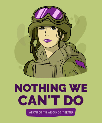 Women Empowerment T-Shirt Design Template Featuring a Female Soldier