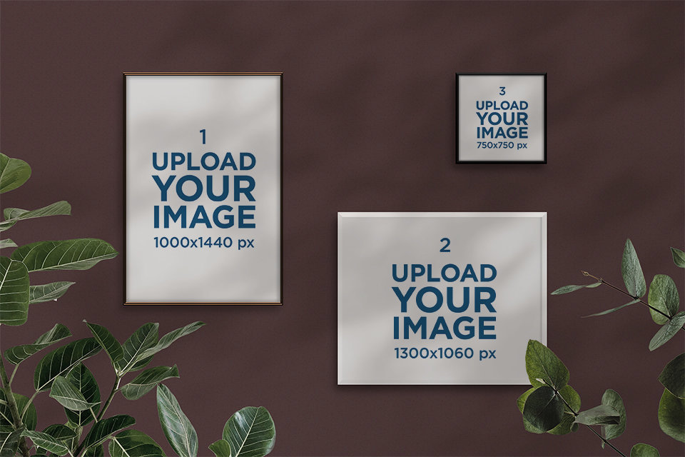 Mockup of Three Posters Surrounded by Plants