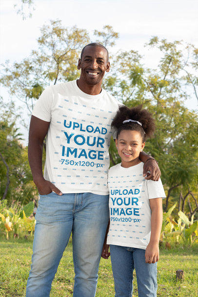 T-Shirt Mockup of a Dad and His Daughter Smiling 