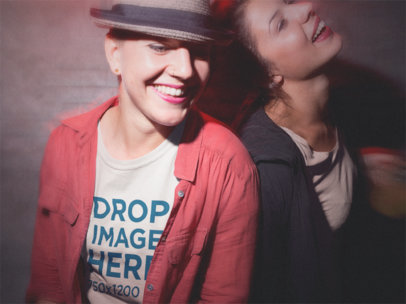 T-Shirt Mockup Featuring Two Trendy Girls at a Party a11803