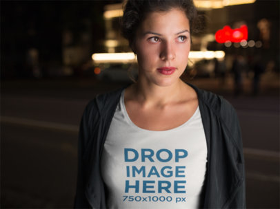 Mockup of a Lovely Girl Wearing a T-Shirt Out on the Town 11810