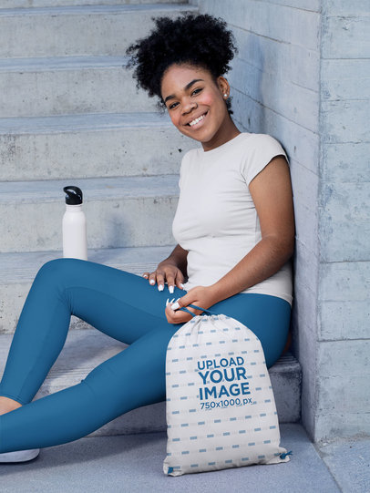 Drawstring Bag Mockup Featuring a Woman Ready for a Workout 31342