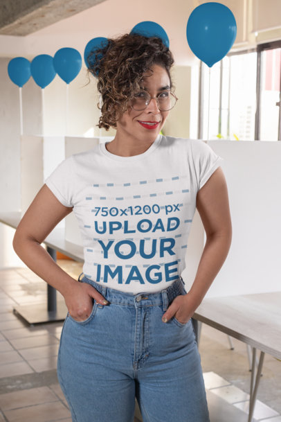 T-Shirt Mockup Featuring a Woman Volunteering for a Political Campaign