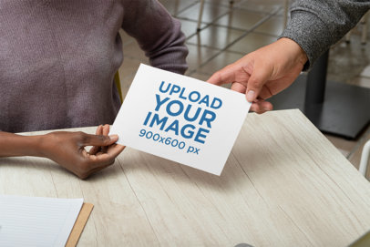 Mockup Featuring Two People Holding an A5 Flyer at a Polling Station 