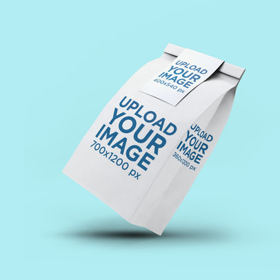 Packaging Mockup of a Paper Bag Floating against a Plain Color Backdrop