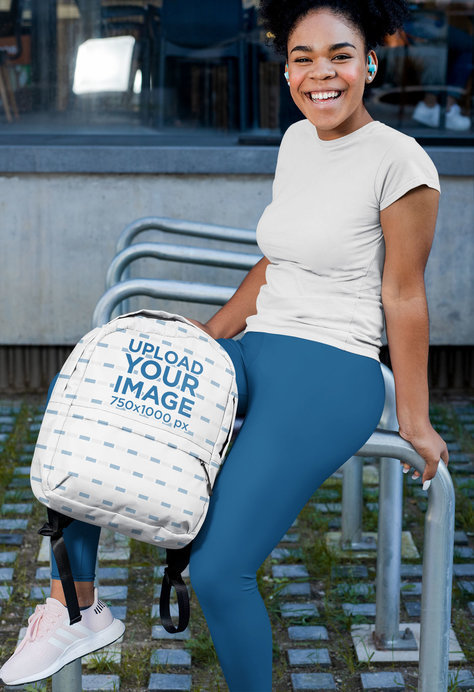 Backpack Mockup Featuring a Woman in Sportswear