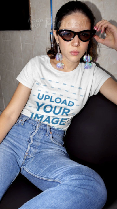 Stop Motion Video Featuring a Young Trendy Woman Wearing a T-Shirt 