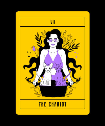 Tarot-Themed T-Shirt Design Maker with a Woman and Two Cats Illustration