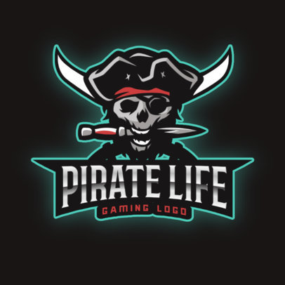 Gaming Logo Template with a Pirate Skull Holding a Knife