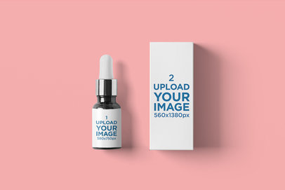 Mockup of a Dropper Bottle and Its Box Against a Plain Background