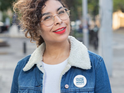 Mockup of a Woman Wearing a Political Campaign Pin