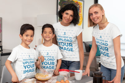 T-Shirt Mockup Featuring a Close Two-Mom Family and Their Twin Kids