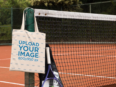 Tote Bag at a Tennis Court Mockup a11563