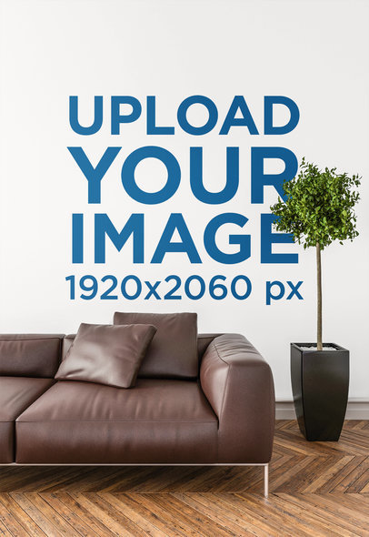 Art Wall Mockup Featuring a Modern Brown Leather Couch 2711-el1