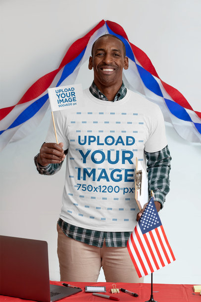 T-Shirt Mockup of a Man Holding a Political Flag 
