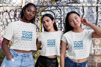 Mockup of Three Women Wearing Crop-Tops 