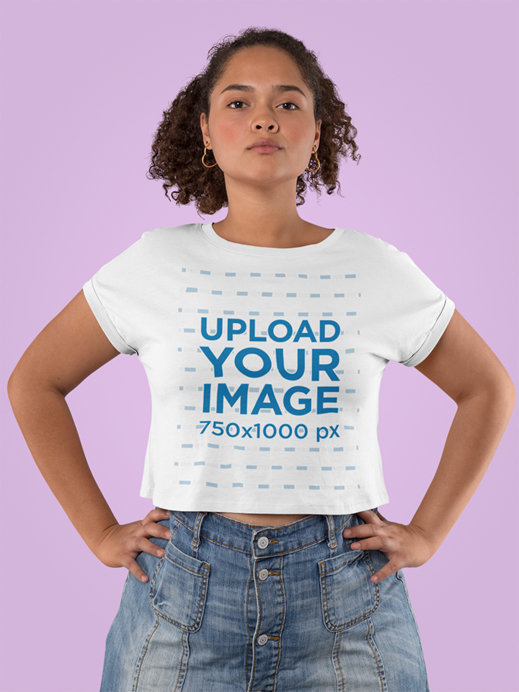 Mockup of a Woman Wearing a Crop Top at a Studio