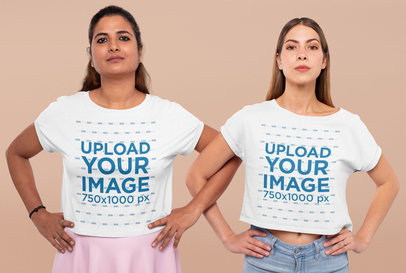 Crop Top Mockup of Two Women in an Empowering Pose 