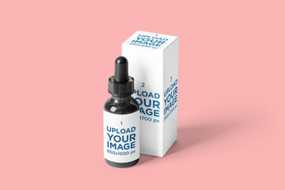 Mockup Featuring a Dropper Bottle and a Box against a Solid Color Backdrop