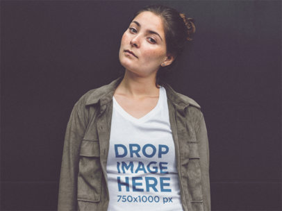 Mockup of a Serious Woman Wearing a Tee