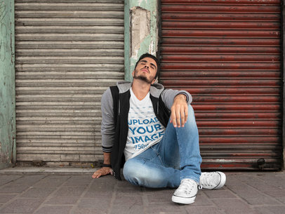 T-Shirt Mockup of a Guy Sitting With His Eyes Closed