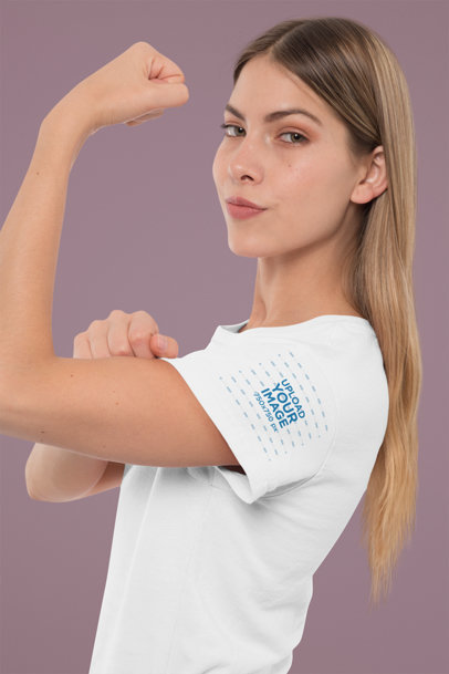 Sleeve Mockup Featuring a Strong Woman in a Studio