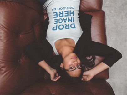 Tank Top Mockup of a Girl Lying on a Couch Looking Up a11845