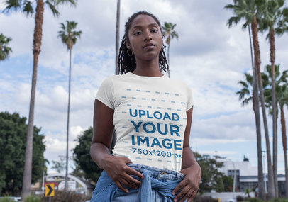 T-Shirt Mockup of a Strong Woman Wearing Denim 32055