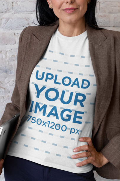 T-Shirt Mockup Featuring a Woman with a Blazer