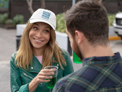 Mockup of a Woman with a Dad Hat Celebrating St Patrick's Day 