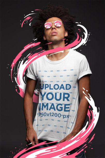 T-Shirt Mockup of a Man with Dark Glasses Under a Bright Light 22859