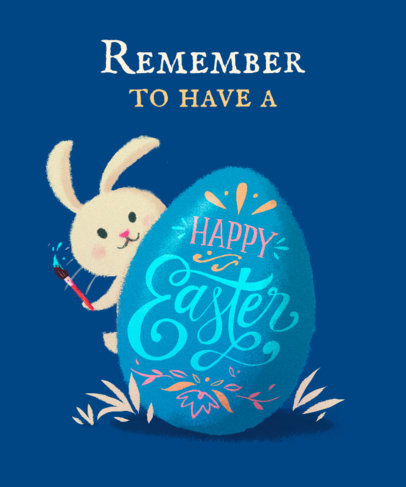 Illustrated T-Shirt Design Template Featuring an Easter Bunny