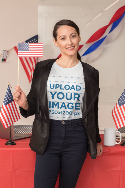 Mockup Featuring a Woman Wearing a T-Shirt During a Political Campaign 