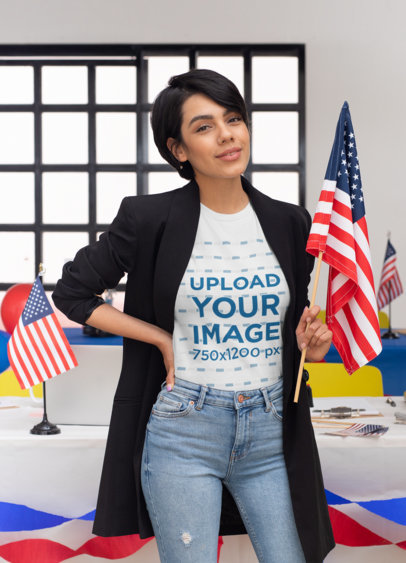 T-Shirt Mockup of a Woman in a Political-Campaign Setting