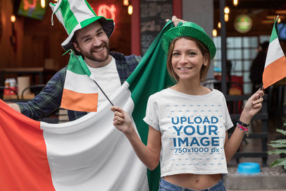 Mockup of a Woman Wearing a Crop Top While Celebrating Saint Patrick's Day