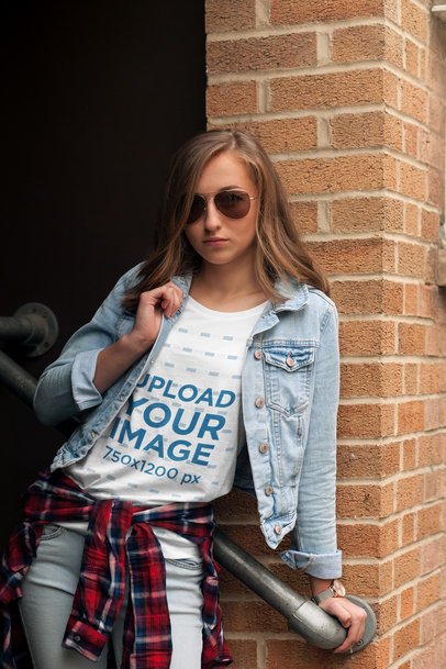 T-Shirt Mockup of a Fashionable Young Woman