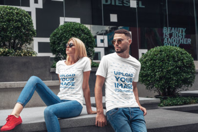 T-Shirt Mockup of Two Friends Posing on The Street 