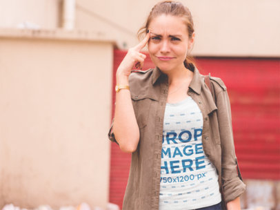 T-Shirt Mockup of a Lovely Woman Making a Funny Face