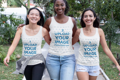 Tank Top Mockup of Three Girl Friends Walking Together 