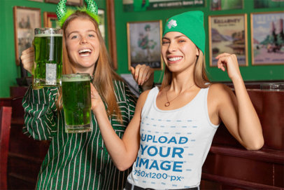 Tank Top Mockup Featuring Two Joyful Women Celebrating St. Patrick's Day